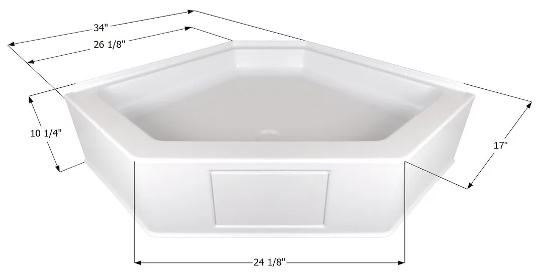 15233 – ICON Shower Pan, Neo Angle 26-1/8 Inch x 17 Inch x 10-3/4 Inch Center Drain Polar White ABS Plastic